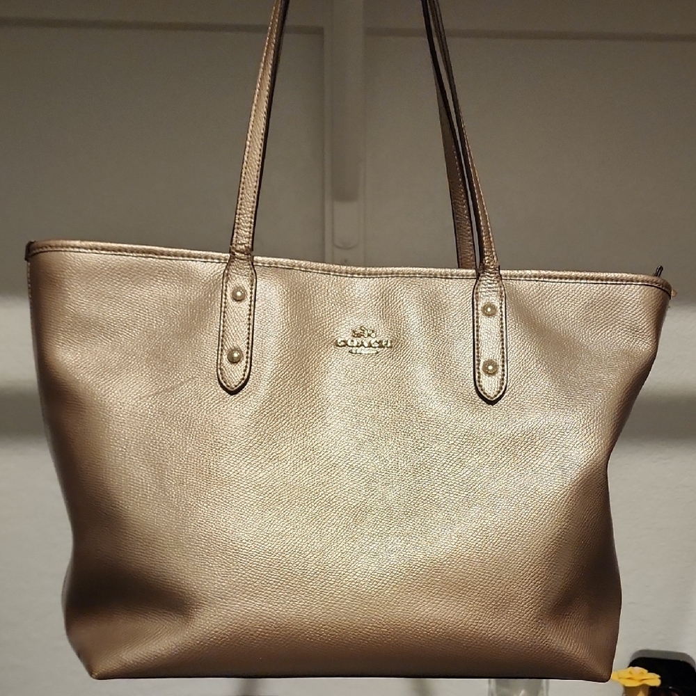 Coach Gold Structured Tote Bag with Top Handles